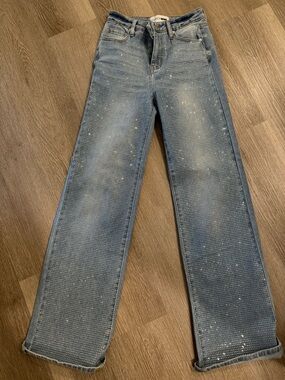 Fashion Nova Light Blue Rhinestone Straight Jeans